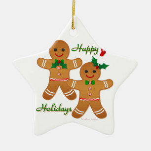 Happy Holiday Gingerbrood Man Boy Girl Keramisch Ornament