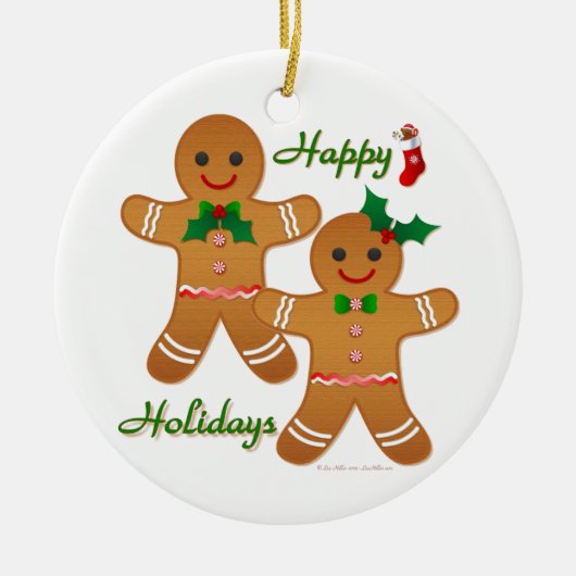 Happy Holiday Gingerbrood Man Boy Girl Keramisch Ornament (Voorkant)