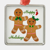 Happy Holiday Gingerbrood Man Boy Girl Metalen Ornament (Voorkant)