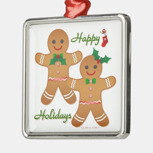 Happy Holiday Gingerbrood Man Boy Girl Metalen Ornament (Links)