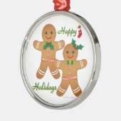 Happy Holiday Gingerbrood Man Boy Girl Metalen Ornament (Links)