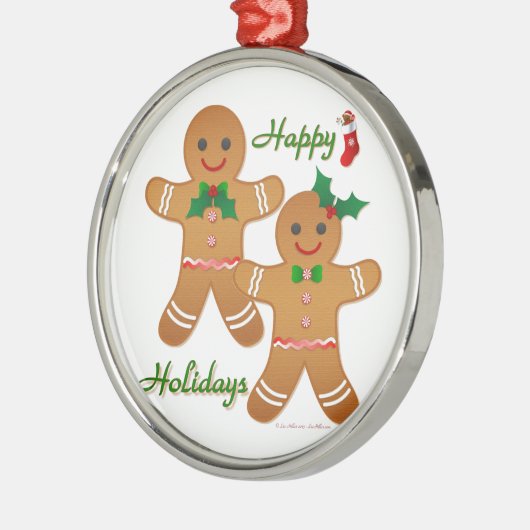 Happy Holiday Gingerbrood Man Boy Girl Metalen Ornament (Links)