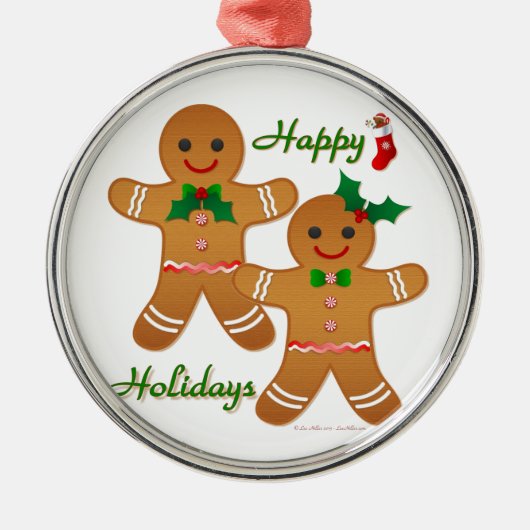 Happy Holiday Gingerbrood Man Boy Girl Metalen Ornament (Voorkant)