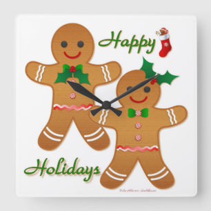 Happy Holiday Gingerbrood Man Boy Girl Vierkante Klok