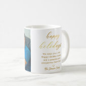 Happy Holiday Gold Script Familiefoto Kerstmis Koffiemok (Voorkant rechts)