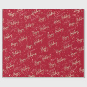 Happy Holiday Golden Script Custom Name Red Wine Cadeaupapier (Vlak)