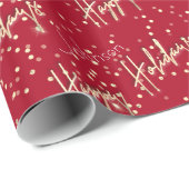 Happy Holiday Golden Script Custom Name Red Wine Cadeaupapier (Rol Hoek)
