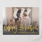 Happy Holiday Greetings Gold Foil Script Foto Folie Feestdagen Briefkaart (Voorkant)