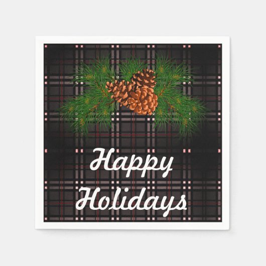 Happy Holiday - grijs tartan met details van de de Servetten (Voorkant)