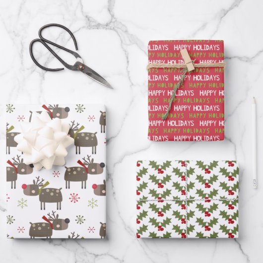 Happy Holiday Holly laat schattige rendierkerst ac Inpakpapier Vel (Voorkant)