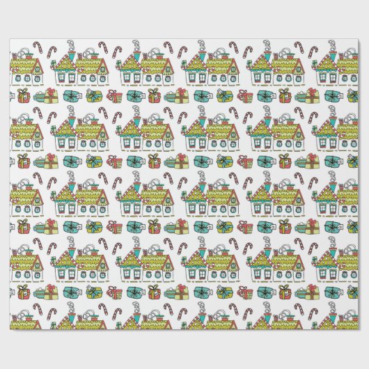 Happy Holiday Houses Wrapping Paper Cadeaupapier (Vlak)