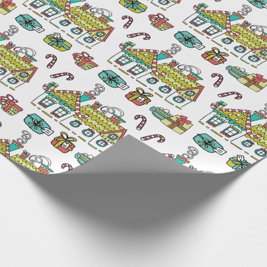 Happy Holiday Houses Wrapping Paper Cadeaupapier (Hoek)