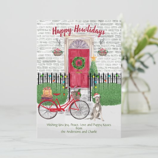 Happy Holiday Irish Wolfhound Bicycle - Rode deur (Staand voorkant)
