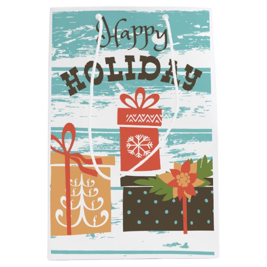 Happy Holiday Kerstfeestdag Cadeaus Medium Cadeauzakje (Voorkant)