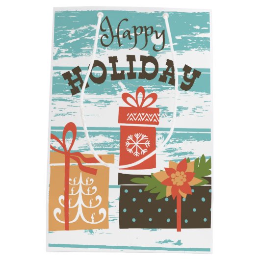 Happy Holiday Kerstfeestdag Cadeaus Medium Cadeauzakje (Achterkant)