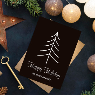 Happy Holiday L Black & White Minimal Pine Tree Feestdagenkaart