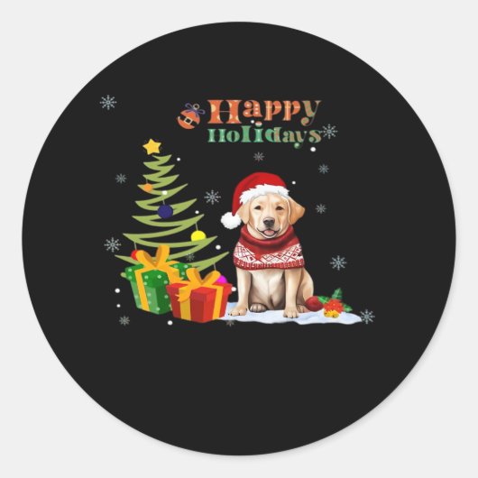 Happy Holiday Labrador Retriever Dog Christmas Tre Ronde Sticker (Voorkant)