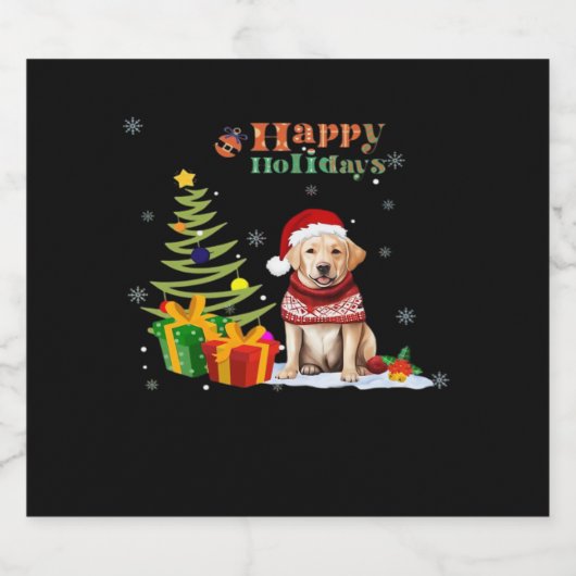 Happy Holiday Labrador Retriever Hond Kerstboom Sparkling Wijnetiket (Enkel label)