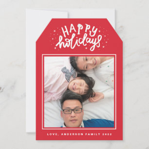 Happy Holiday Lettering Red Kerstmis Feestdagenkaart