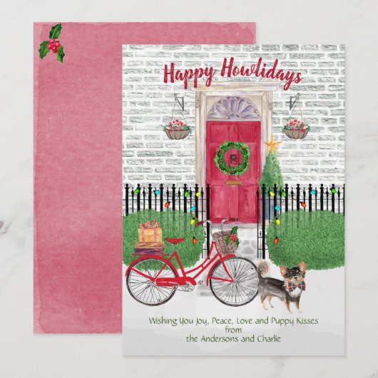Happy Holiday Log Hazard Chihuahu Bicycle Red Dedo (Voorkant / Achterkant)
