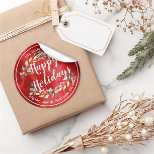 Happy Holiday Merry Kerstmis Holly Floral Adres Ronde Sticker