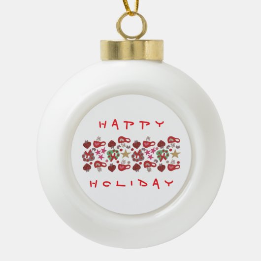 Happy Holiday-ontwerp Keramische Bal Ornament (Voorkant)