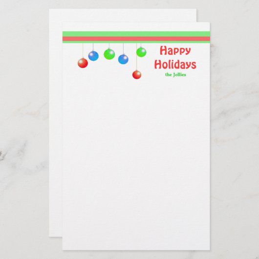 Happy Holiday Ornaments Briefpapier (Voorkant / Achterkant)
