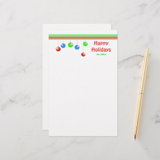 Happy Holiday Ornaments Briefpapier (Voorkant / Achterkant in situ)