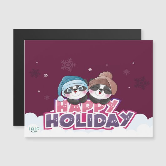 Happy Holiday Panda Magnetische Uitnodiging (Voorkant / Achterkant)