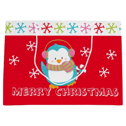 Happy Holiday Penguin Groot Cadeauzakje (Voorkant)