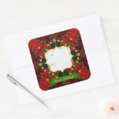 Happy Holiday Red+Green Gift Label Square Sticker (Envelop)