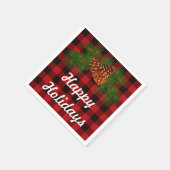 Happy Holiday, rode tartan, pijnboomkegel detail Servetten (Hoek)