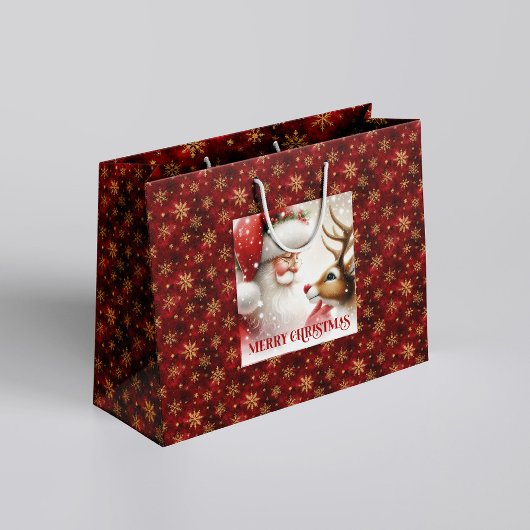 Happy Holiday Santa Claus Rudolph Gift Bag Groot Cadeauzakje