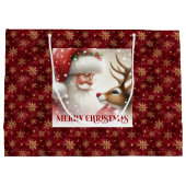 Happy Holiday Santa Claus Rudolph Gift Bag Groot Cadeauzakje (Achterkant)