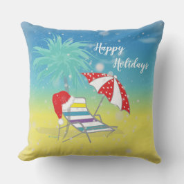 Happy Holiday Santa Hat Snow Flakes Beach Thacht Kussen
