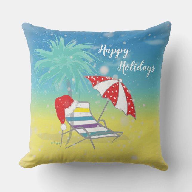 Happy Holiday Santa Hat Snow Flakes Beach Thacht Kussen (Voorkant)