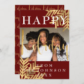 Happy Holiday Season Greeting Burgundy Gold Feestdagenkaart (Voorkant / Achterkant)