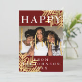 Happy Holiday Season Greeting Burgundy Gold Feestdagenkaart (Staand voorkant)