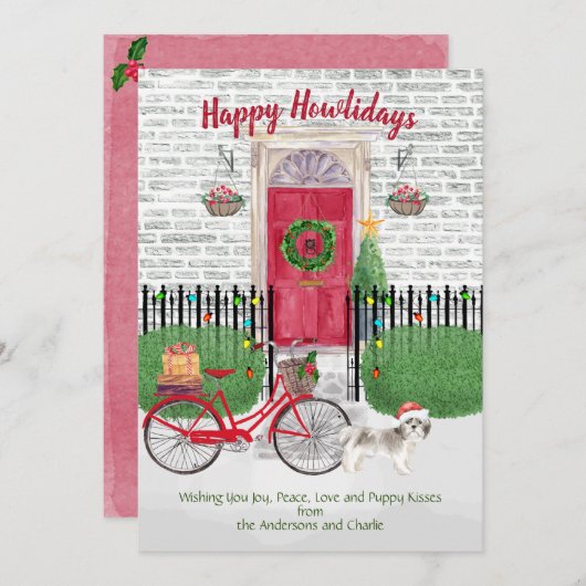 Happy Holiday Short Hair Shih Tsu Bicycle - Rode d (Voorkant / Achterkant)