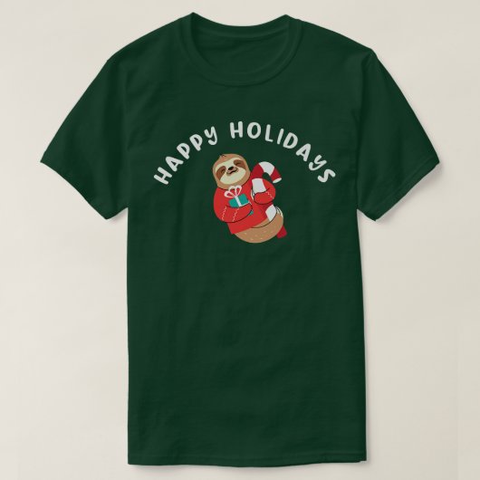 Happy Holiday Sloth Candy Cane Cute KerstArt T-shirt (Design voorkant)