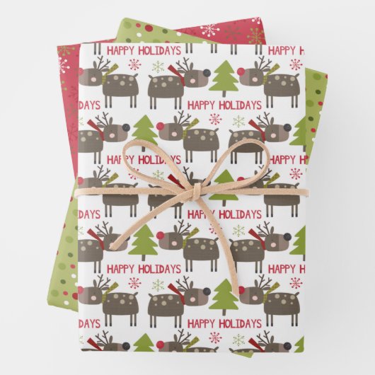Happy Holiday-sneeuwvlokken schattige rendierkerst Inpakpapier Vel (In situ)