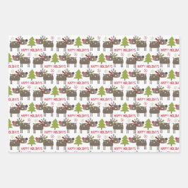 Happy Holiday-sneeuwvlokken schattige rendierkerst Inpakpapier Vel