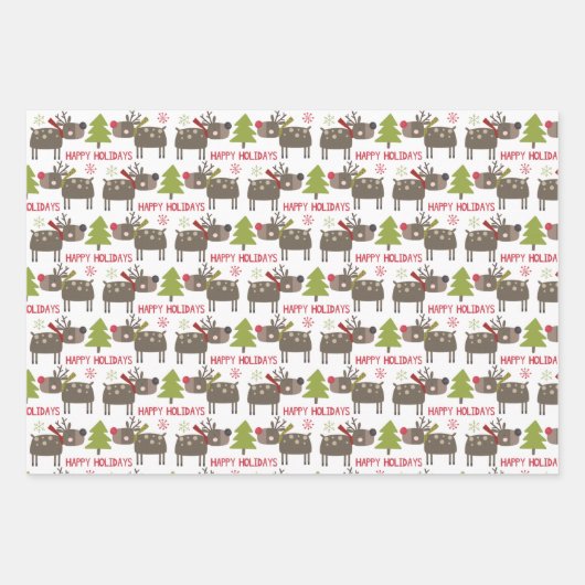 Happy Holiday-sneeuwvlokken schattige rendierkerst Inpakpapier Vel (Voorkant)