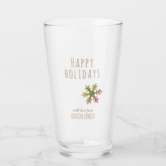 Happy Holiday Snowflake Family Festive Kerstmis Glas (Voorkant)