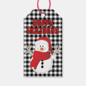 Happy Holiday Snowman Black White Buffalo Plaid Cadeaulabel (Voorkant)