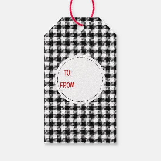 Happy Holiday Snowman Black White Buffalo Plaid Cadeaulabel (Achterkant)