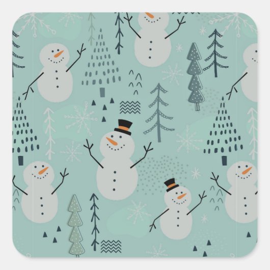 Happy Holiday Snowman Pattern Vierkante Sticker (Voorkant)