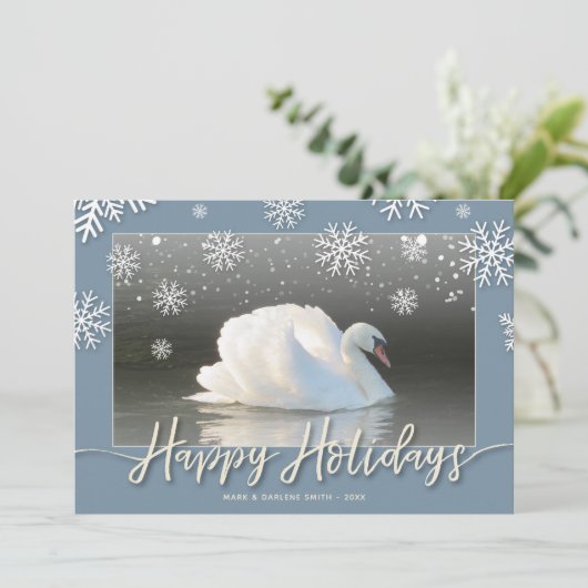 Happy Holiday Swans Flat Kaart (Staand voorkant)