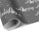 Happy Holiday Trees op grijs Cadeaupapier (Rol Hoek)