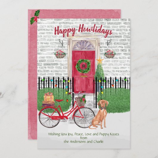 Happy Holiday Vizsla Bicycle Red Dedoor (Voorkant / Achterkant)